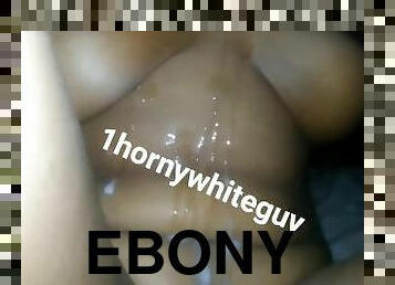 REMASTERED - Horny white guy unloads massive cumshot on ebony Haitian MILF belly