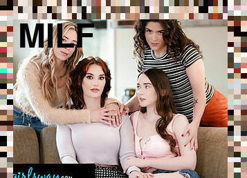 GIRLSWAY - Caring PAWG MILF Siri Dahl Surprises Stepdaughter Hazel Moore With Her Former Babysitters