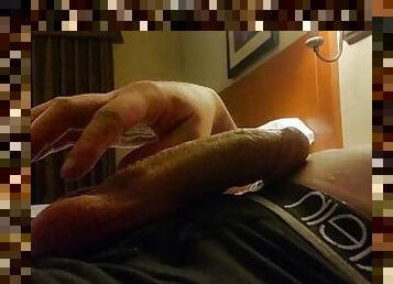 Pale twink in a hotel room, at it again and cums all over smooth stomach