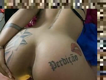arsch, dilettant, anal-sex, erotisch-mutti, latina, paar, brasilien, gesichtspunkt, tattoo