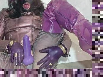 strumpfhosen, transsexueller, dilettant, beule-schuss, tranny, beule, abspritzen, fetisch, latex, milch