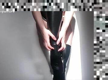 secrétaire, amateur, ados, pieds, bas, point-de-vue, lingerie, fétiche, latex, solo