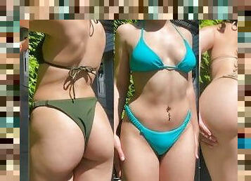 szabadban, amatőr, dögös-macák, latin, filigrán, szólóban, bikini, tanga