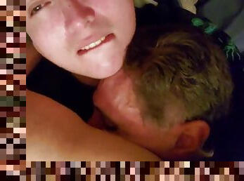 Younger guy loves to lick daddys armpits and suck on her tits