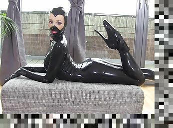 bdsm, fétiche, latex, solo, brunette, bottes, flexible, talons-hauts