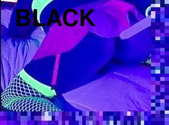 Sissy cross dresser anal training in neon lingerie. Blacklight masturbation with mirror