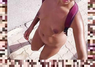 masturbation, orgasme, en-plein-air, public, giclée, amateur, jouet, latina, petite, brunette