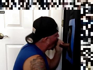 Deep Throat Tattooed Amateur DILF Sucks Glory Hole Penis