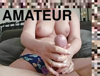 gros-nichons, masturbation, femme, amateur, ejaculation-sur-le-corps, milf, maison, branlette, couple, secousses