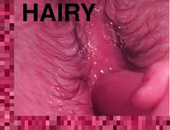 Cummy Hairy Ass Gaped with Dildos