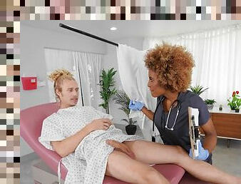 Curly ebony nurse drives ill patient crazy with her tight pussy