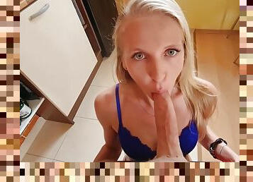Blonde Girl Gets Fucked While Cleaning The Kitchen
