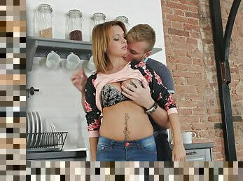 Tanned redhead gets the dick in superb homemade son porn