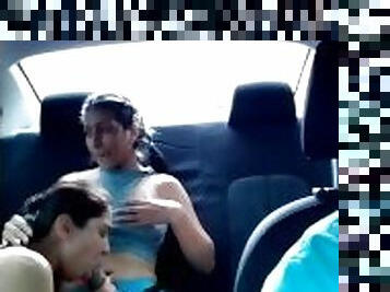 This hot babysitter fucks her friend in the car