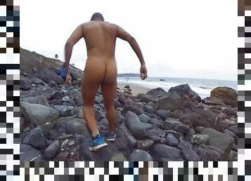 nudist, zunaj, javno, amaterski, gej, plaža, pov, solo, ekshibicionist, migljanje