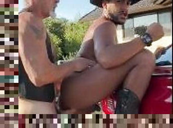 Hung daddy fucks cowboy raw and rough