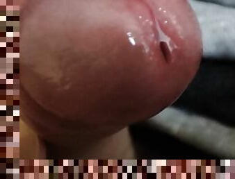 Uncut cock precum close up