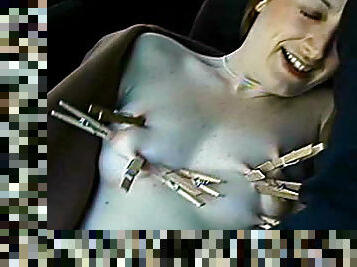 Kinky clothespin bondage in the car