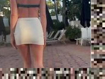 ????public Walk in White mini skirt no panties exhib ????