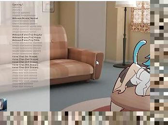 Nicoles Risky Job - Milf catgirl Gumball Nicole usando um dildo em live stream hentai game!