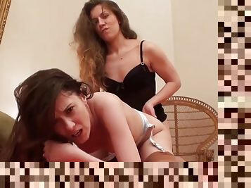 Nasty lesbians sharing their black strapon dildo