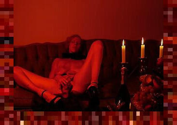 Beautiful Blonde Solo Masturbation By The Fire