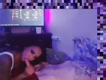 Tattooed Asian babe, sucks and fucks til she cums and gets creampied