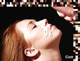 Unusual Bombshell Gets Cum Shot On Her Face Swallowing