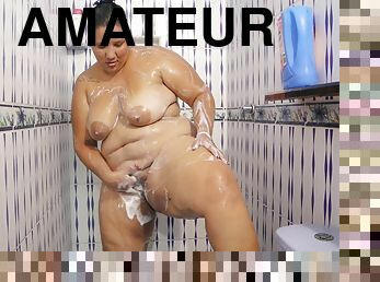 Chubby Girl Takes A Shower And Shows All Her Pussy And Tits For Her Lover