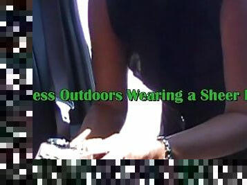 MILF Braless outdoors wearing a Sheer Blouse