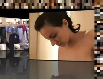 Hot german lesbians use a strap-on in a changing room