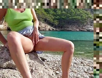 masturbation, nudiste, pisser, public, giclée, amateur, milf, plage, blonde