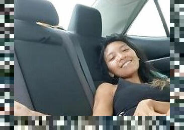 petite cambodian fingering and licking in the car