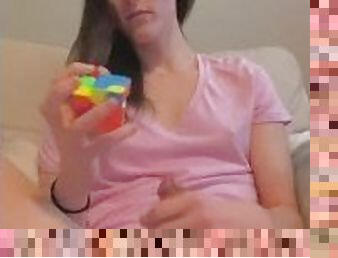 TGIRL rubs her semi-hard DICK while SOLVING A RUBIKS CUBE