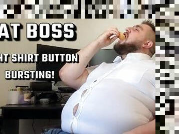 FAT BOSS DONUT STUFFING! TIGHT SHIRT BUTTON BURST MALE FEEDEE WEIGHT GAIN!