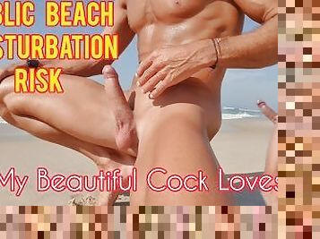 masturbation, publik, strand, juckande, vacker, exhibitionist, kuk