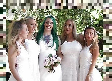 Bitches attend wedding party where they fuck like sluts in group scenes