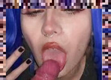 my gothic girlfriend plays with her tongue while I jerk off
