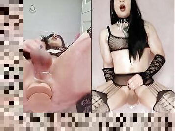 Goth slut tries to fuck the devil out of her, part 1