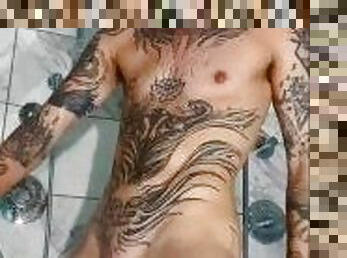 Tattoo FTM stimulates Hard Tdick in shower - Austin Spears