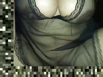 Stepmom with big tits in black transparent