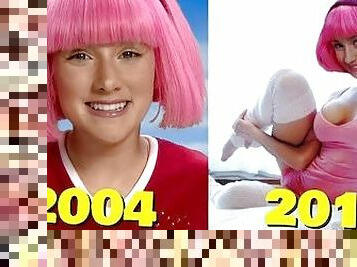 Stephanie from a Lazy town has grown up and rides her pink pussy on a pink dildo