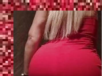 Jana - Dutch blond high class PAWG escort in a tight red dress sexy tease