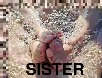 Cum On My Wet Step Sisters Feet - Outdoor Bathtub Threesome Dream Foot Job 4K