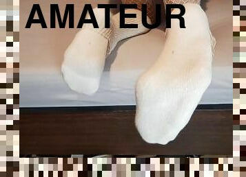 amateur, ladyboy, pieds, webcam, résille, fétiche, solo, blanc, en-nylon, taquinerie