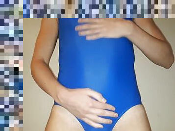 Blue Adidas swimsuit with cum
