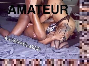 chatte-pussy, amateur, ébène, black, couple, trio, tatouage, dure