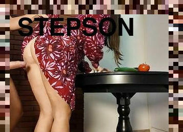 Stepson noticed that stepmother does not wear panties under her skirt