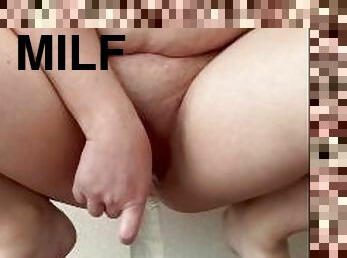 MILF with huge vitiligo tits rides clear dildo for amazing creamy orgasm