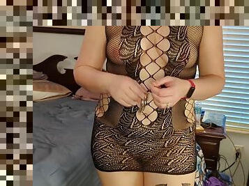 Hotwife in lingerie waits for the bull and locks the cuckold in a chastity cage!